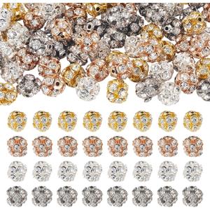 Pandahall 80Pcs Brass Rhinestone Beads 9mm Crystal Polymer Clay Disco Diamond Round Beads Bulk Loose Spacer Ball Bead for Pen Bracelet Earring Jewelry Making (4 Colors-9mm)