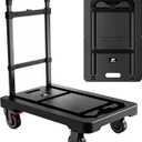 SPACELEAD Folding Hand Truck, Heavy-Duty Platform Truck with 330 Lbs Capacity, Collapsible Dolly Cart with 360 Silent Wheels & Telescopic Handle, Portable Moving Cart for Luggage & Office, Black