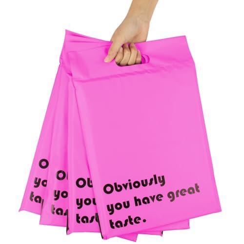 RUSPEPA Poly Mailers 10x13 Inch Hot Pink with Build-in Handle Shipping Bags 3 Mil Pretty Thick Self Adhesive Mailing Envelopes - 50 Pack