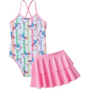 Vieille Little Girls Swimsuit Cute Kids Quick Dry Swimwear with Skirt 3-8 Years