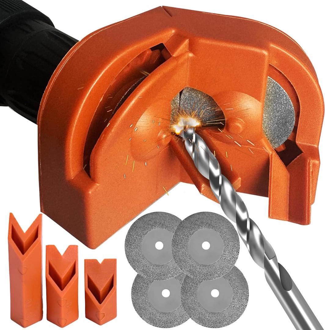 Drill Bit Sharpener,Portable Drill Bit Sharpener,Multipurpose Drill Bit Grinding Sharpener with 4 Grinding Wheels for All Bits(5/64''- 5/8''),Afilador De Brocas,Knife Sharpener Tool (Orange)