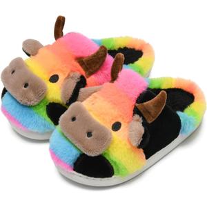 Cow Slippers Toddler Slippers Kids Slippers Boys Girls Soft Non-Slip slippers Memory Foam Toddler House Shoes Kawaii Bedroom Pillow Cloud Slippers for kids (11.5-12.5 Little Kid, Rainbow)
