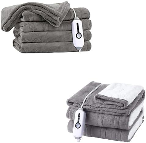 DUODUO Electric Heated 50"x60" Grey & Light Grey Warm Coral Fleece Heated Blanket with 4 Heating Levels and 3 Hours Auto-Off