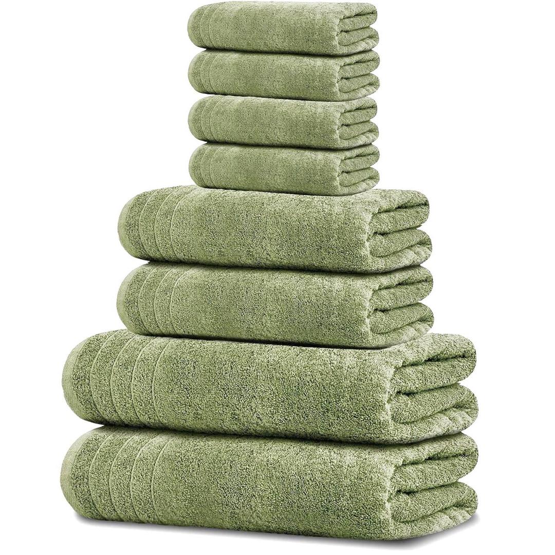 Tens Towels Pack of 8 Towels Set, 2 Extra Large Bath, 2 Hand, 4 Washcloths, 100% Cotton, Lighter Weight, Quicker to Dry, Super Absorbent, Perfect for Bathroom, Green