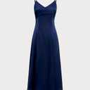 RIHOAS Women's Elegant Flowy Spaghetti Strap Dress - A Line Satin Maxi for Fall Wedding Guest, Formal Semi Formal (Blue, S)
