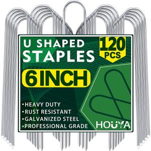 U Shaped Garden Stakes 6 Inch 120 Pack Drip Irrigation Stakes Galvanized Landscape Garden Staples Hose Stakes for Soaker Hose Drip Line Irrigation Tubing Tube, Lawn Ground and Weed Barriers