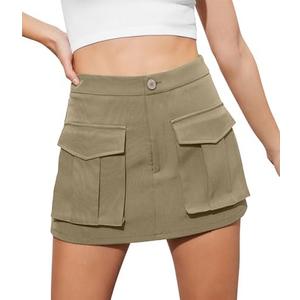 Angerella Skirts for Women Denim Mini Cargo Skirt Mid Rise Button Up Bodycon Y2k Trendy Summer Casual Jean Skirt, L