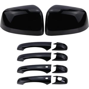 Left and Right Side Mirror Cover Cap and Door Handle Covers Compatible with 2011-2021 J-eep Grand Cherokee D-odge Durango (Black)