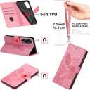 Designed for Samsung Galaxy A55 5G Case Wallet,Women Flip Folio Cover with Embossed PU Leather Stand Credit Card Holders Slots Wrist Strap Phone Case for Samsung A55 5G (Pink Girl) (9)