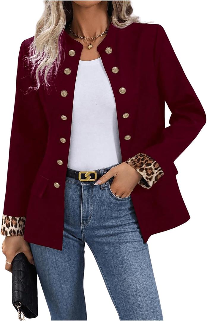 SweatyRocks Women's Casual Blazers Button Open Front Lightweight Work Office Suit Jackets Blazer, Burgundy, X-Large