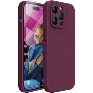 Miracase Designed for iPhone 14 Pro Max Phone Case with Screen Protector,[Upgraded Enhanced Camera Protection],Shockproof Liquid Silicone Case with Microfiber Lining,6.7 inch, Wine Red