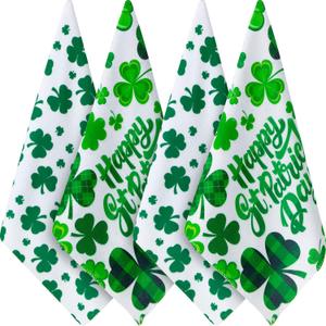 4 Pieces St. Patrick's Day Hand Towels 25 x 15 inch Irish Shamrock Kitchen Towels Bath Towels Dish Towels Bathroom Towel for St Patrick's Day Decoration