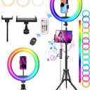 STALLY 13.3" Ring Light with Stand, Music Mode, 75" Tall with 3 Phone Holder, 3 CCT Modes & 48 RGB Color Modes, Ring Light Tripod for iPhone with Wireless Remote, Great for Photograph/Makeup/TikTok