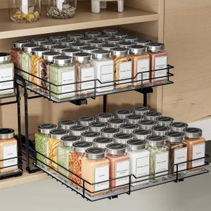 2-Tier Pull Out Spice Rack, Spice Rack Organizer, Pull Out Spice Racks for Inside Cabinets, Height Adjustable Heavy Duty Metal Basket for Inside Cabinet & Pantry (13.5''W x 10.5''D x 9.5''H)