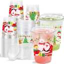 16 oz 50 Pack Christmas Plastic Cups with Lids, Sturdy Iced Coffee Cups with Sip Lids, Disposable Food Safe Smoothie Cup for Cold Drinks, Juice, Milkshake