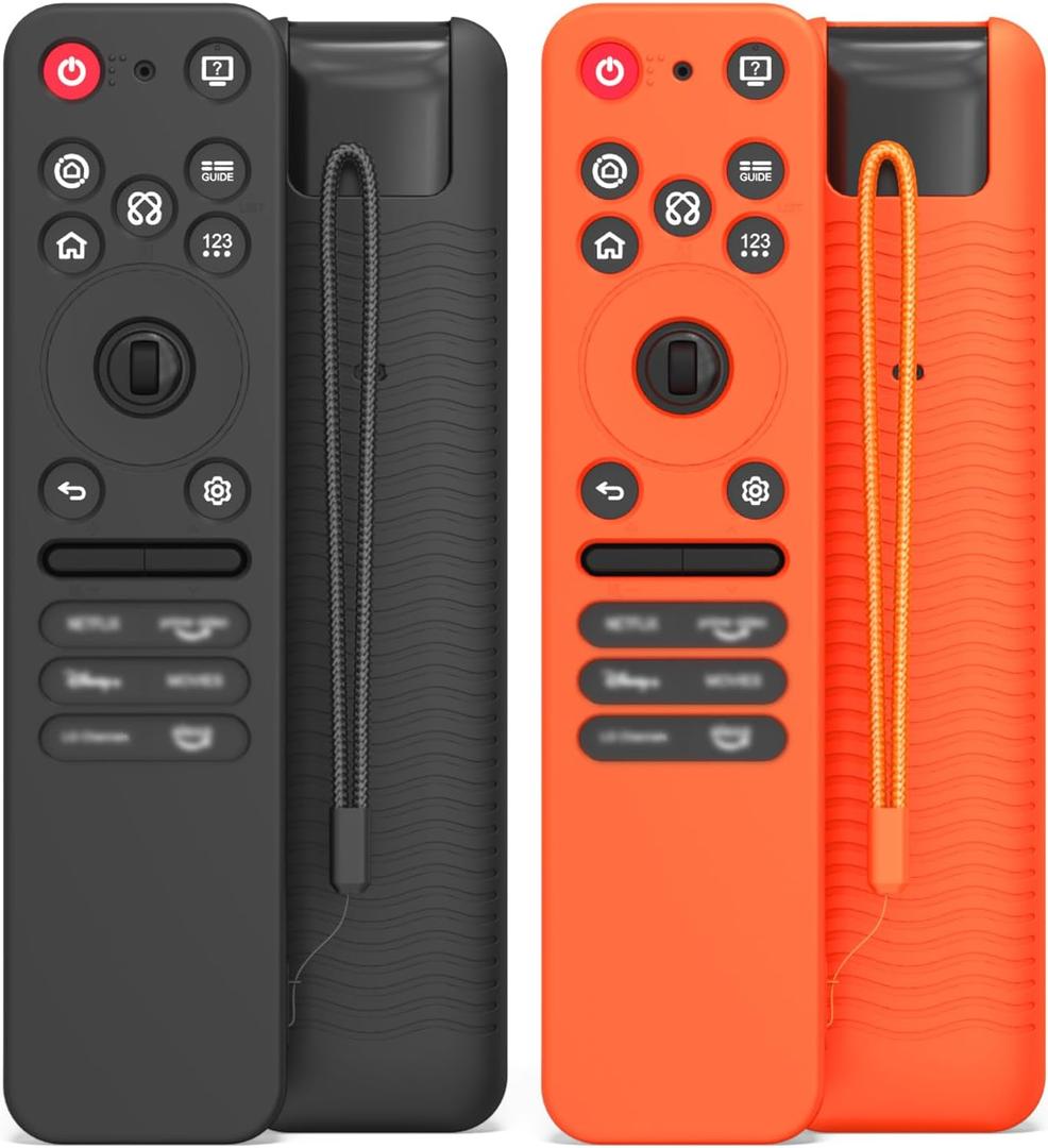2-Pack Silicone Remote Case for LG MR25GA Remote(2025), Anti-Slip Shockproof Protective Cover for MR25GA Compatible with 2025 LG OLED Smart TV C5 B5 G5 M5 Series Remote w/Lanyard (Black+Orange)