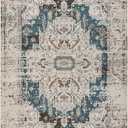 SUPERIOR Indoor Large Area Rug, Modern Farmhouse Medallion Decor for Living/Dining Room, Office, Bedroom, Entryway, Kitchen, Home Floor Throw, Jute Backed Rugs, Marquis Collection, 8' x 10', Teal