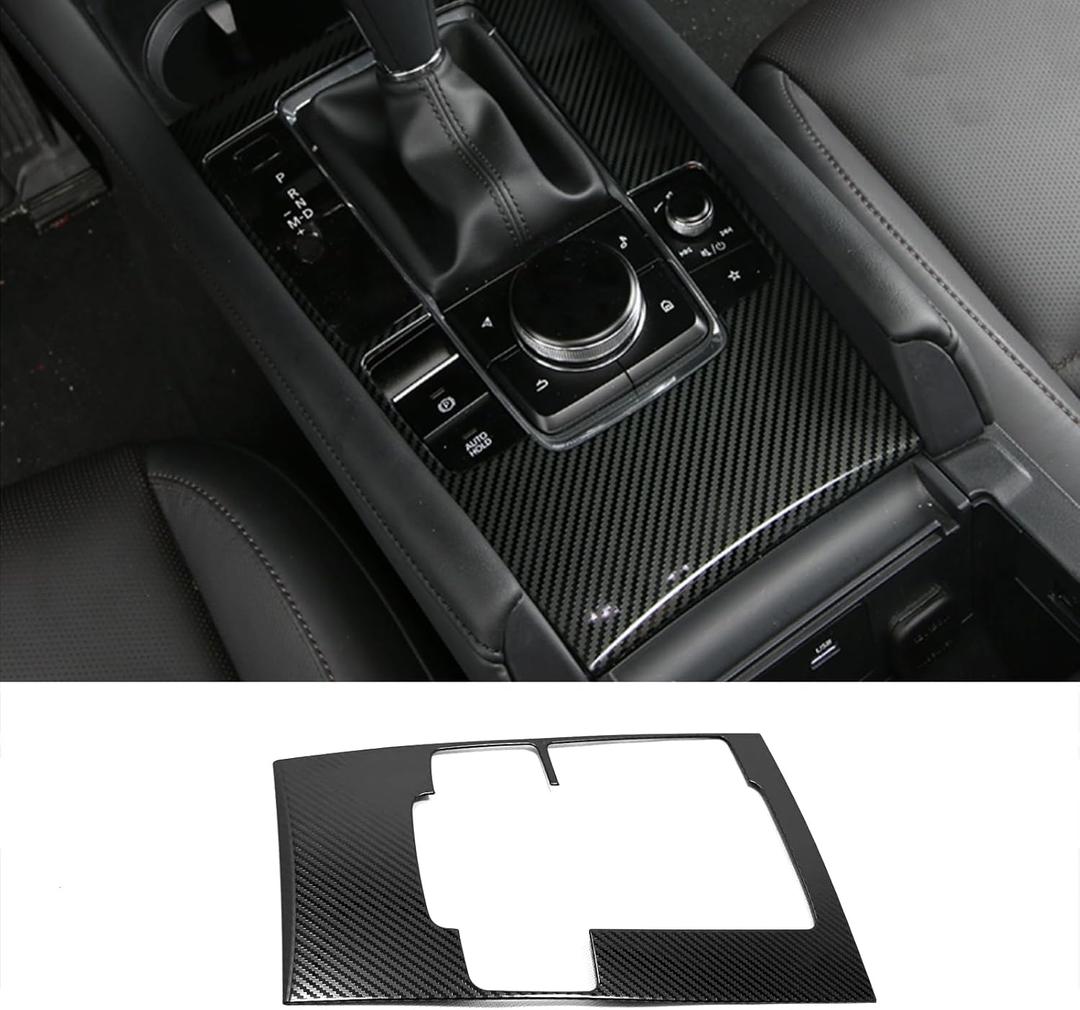 Car Accessories Fit for 2019 2020 2021 2022 2023 2024 2025 Mazda 3 Axela Interior Gear Shift Knob Console Media Panel Cover Trim (Carbon Fiber Style) Stainless Steel 1 PC