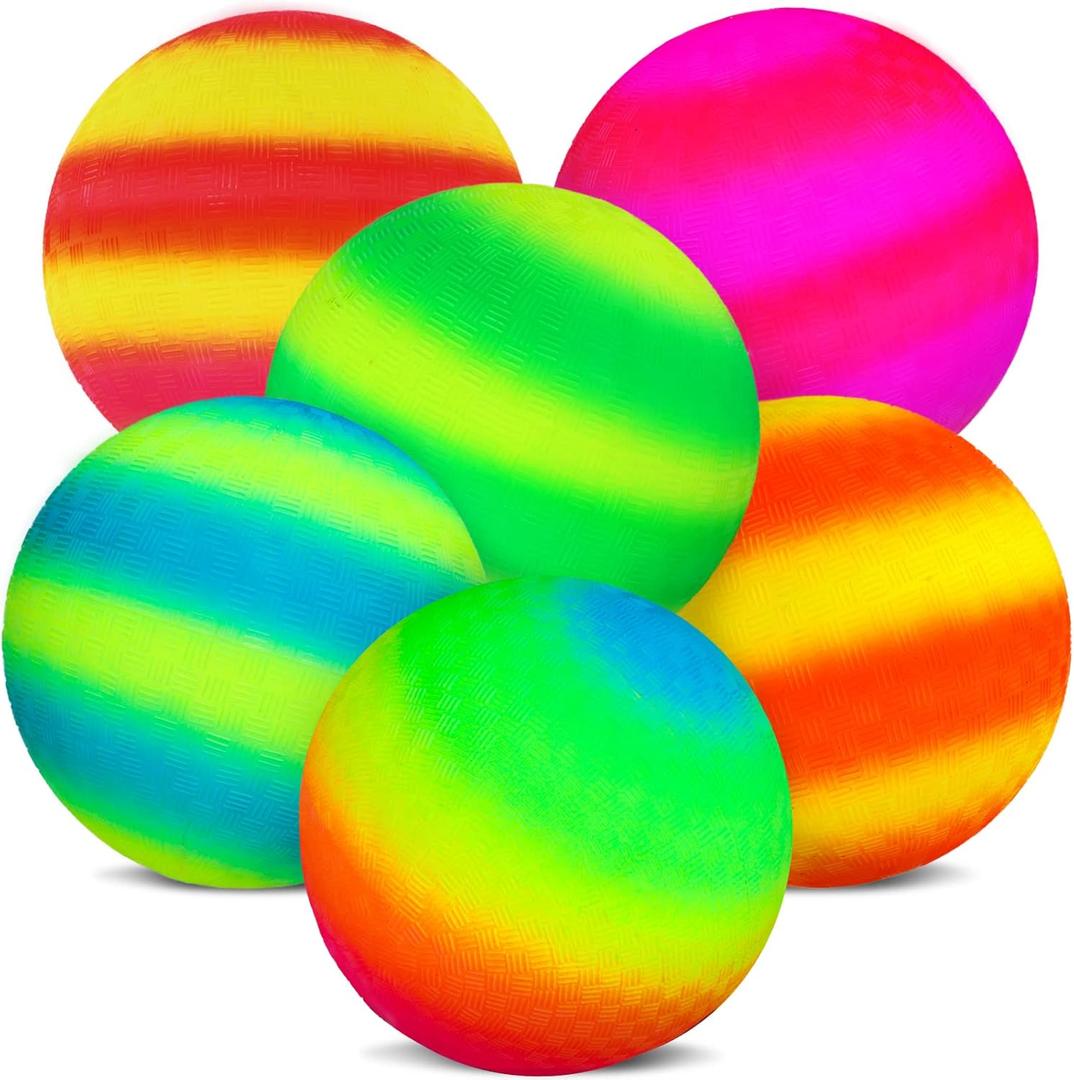 Hooqict 6 Pack 8.5 Inch Playground Balls with Hand Pump and 6 Portable Ball Net Bags Inflatable Sports Balls for Kids Toddlers Kickballs Dodgeball Handballs Recess Balls Indoor Outdoor Games