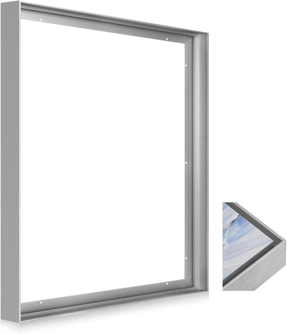 Metal Floating Frame for 16x20 Canvas Paintings,DIY Canvas Frames,1.2"-1.5" Deep Modern Floater Frame for Oil Paintings Art Show Gallery Wall Home Office Living Room Decor (Silver)