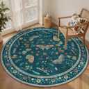 6ft Washable Round Rug - Bug Rugs for Living Room Non-Slip Low Pile Soft Ultra-Thin Machine Washable Circle Carpet for Bedroom, Entryway, Nursery, Kitchen, Home Office (6' Round Teal)