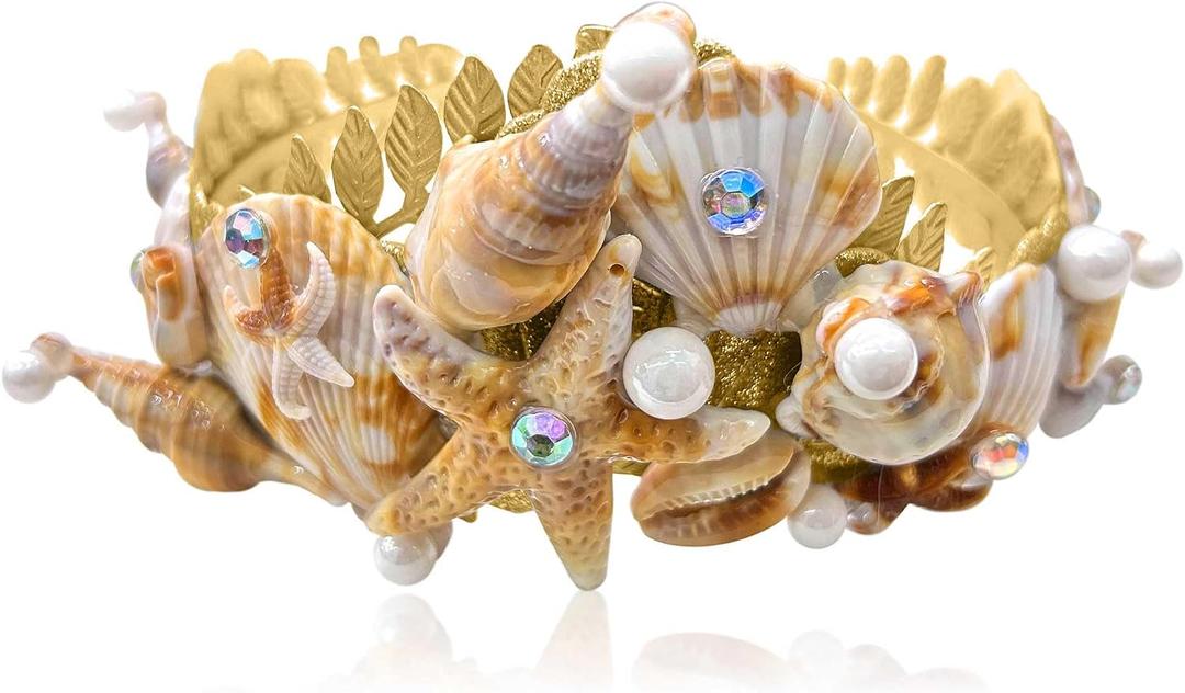 JeVenis Queen of Mermaid Crown Seashell Mermaid Headpiece Cosplay Costume | Queen of Mermaid Crown Seashell Mermaid Headband Headpiece Siren Costume Women for Mermaid Sirens Goddess Cosplay Renaissance