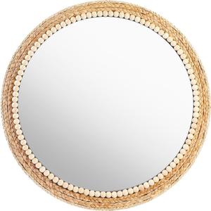 21 Inch Boho Round Hanging Wall Mirror Decorative Rattan Circle Wall Mounted Mirror for Farmhouse, Living Room, Bedroom, Bathroom