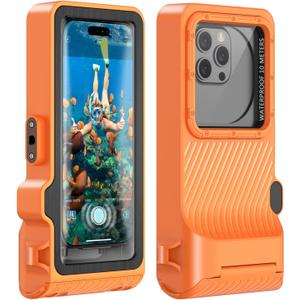 Waterproof Phone Case for Snorkeling - Underwater Touchscreen Housing, Universal Underwater Photo&Video Diving Case for iPhone 17/16/15/14 Pro Max Samsung Galaxy S25/S24 Ultra Up to 6.9'' Orange
