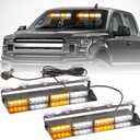 2 in 1 LED Emergency Dash Strobe Light Bar Front/Rear Windshield Safety Flashing Warning Hazard Interior Lights for Police Firefighter Construction Vehicles Trucks (2x14 inch, Amber/White)
