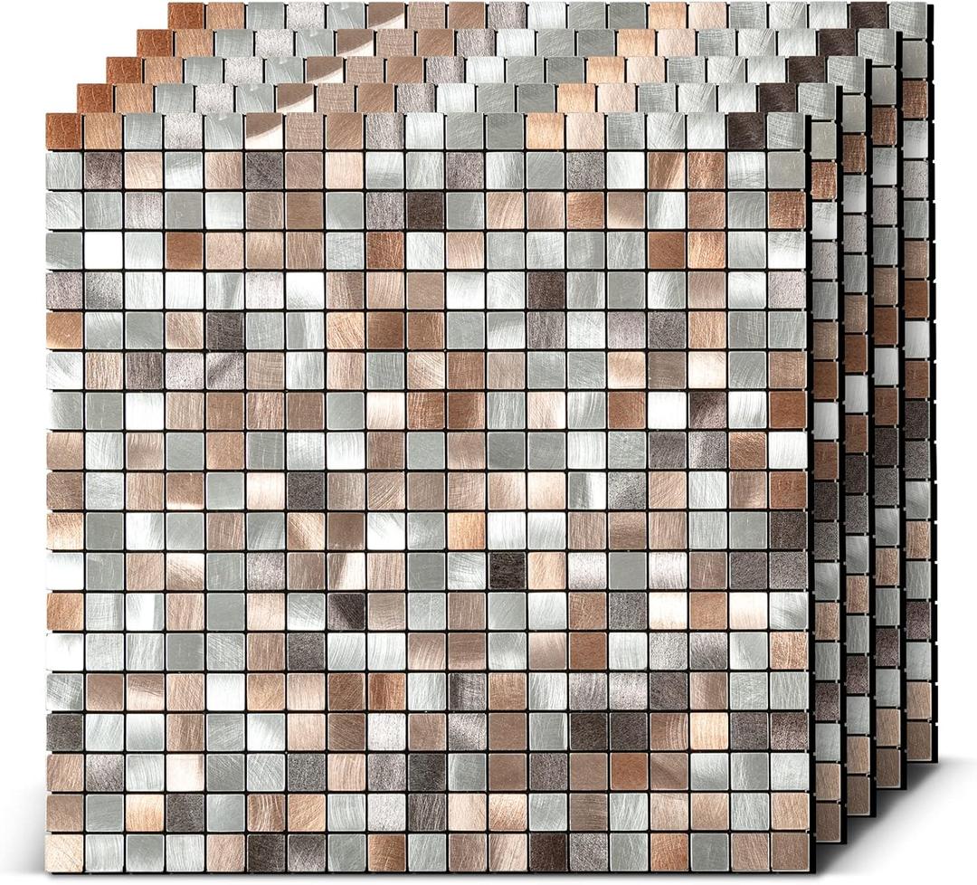 10-Sheet Peel and Stick PVC Mosaic Tiles with Peel and Stick Backing for Kitchens and Bathrooms. (Three colors mixed and matched)