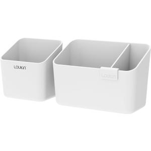 loukin Magnetic & Adhesive Dry Erase Marker Holder with Divider, 1 Small + 1 Mini, Magnetic Storage Organizer for Whiteboard or Refrigerators (White)