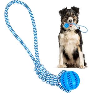 GLURUITE Rope Ball Dog Toy 12.59 Inches Chewing Ball for Molar Teeth Cleaning Interactive Outdoor Training Tug of War Toy for Small Medium and Larger Breeds Blue