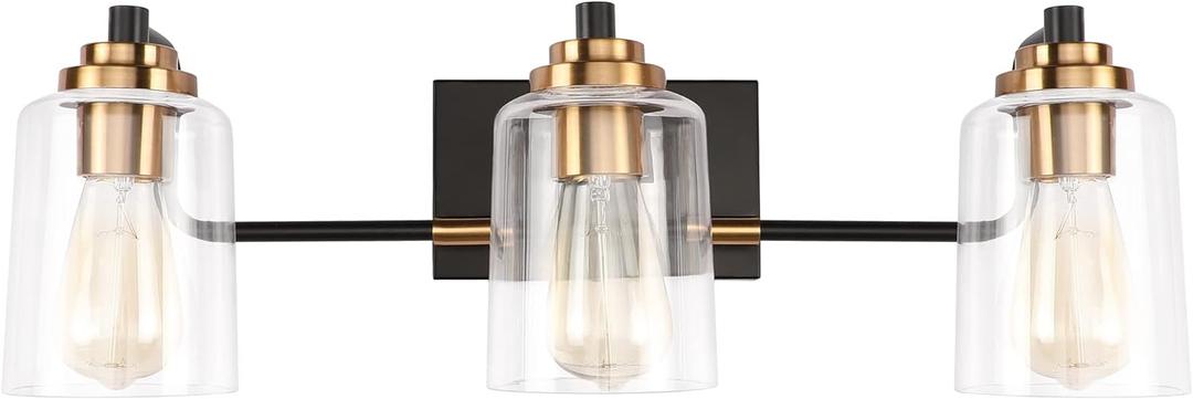 SOLFART Bathroom Light Fixtures 3-Light Vintage Bathroom Vanity Light Over Mirror Wall Sconces in Black Brass Vanity Lights for Bath(Brass)