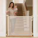 SPACEANY Retractable Safety Baby Gate or Mesh Dog Gate,Durable Portable Mesh Retractable Gate,Easy to Use for Stairs, Doorways, Hallways, Indoor, Outdoor, 33.5" Tall, Up to 55" Wide, Cream