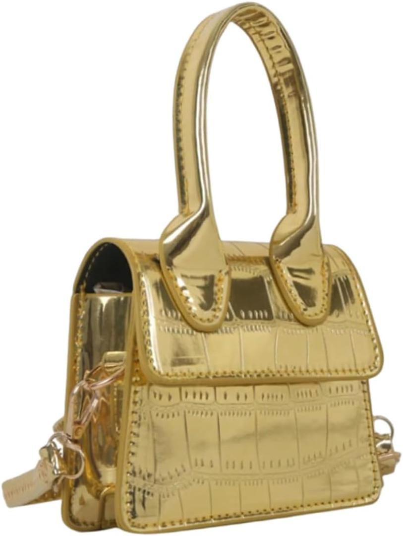 GORGLITTER Women's Gold Mini Bag Metallic Top Handle Crossbody Evening Party Handbag Purses Formal Flap Clutch Bags