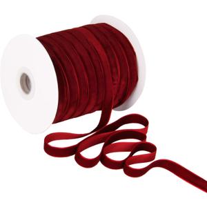 2 x Burgundy Velvet Ribbon 3/8'' 50 Yards Velvet Fabric Vintage Ribbon for Christmas Tree, Gift Wrapping, Flower Bouquet, Wreath Decorations, Bow Making (Burgundy, 3/8"-50 Yard)