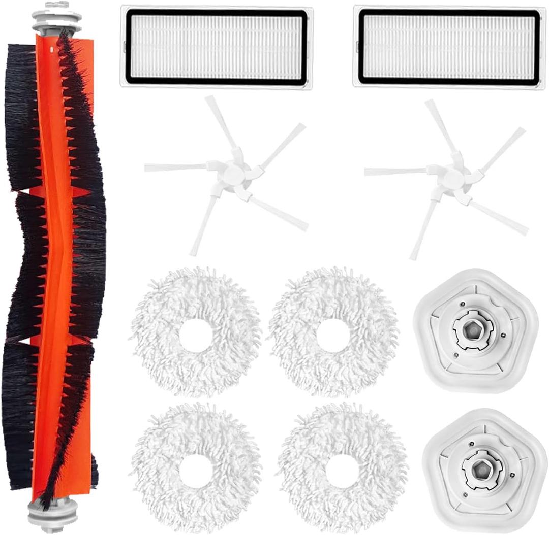Replacement Spare Parts for Dreametech Bot W10 / W10 Pro Robot Vacuum 1 Main Brush 2 Side Brush 2 Filter 2 Mop Pad Bracket 4 Mop Pad Accessories (11 Pack)