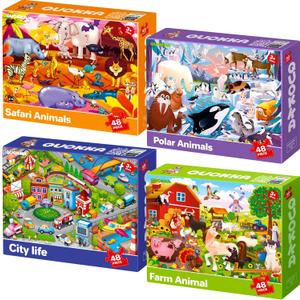 QUOKKA Puzzles for Kids Ages 4-6  4 x 48 Pieces Jigsaw Puzzles for Toddlers 2-4  Children's Game Ages 3-5 for Learning Farm Animals  Educational Preschool Toy for Boys and Girls 4-8 Years Old