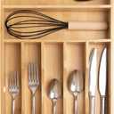 KitchenEdge Silverware Organizer - Cutlery, Flatware, and Utensil Holder for Kitchen Drawers, Fixed 10.5 Width, 7 Storage Compartments, Non-Slip Feet, Rounded Corners, 100% Bamboo