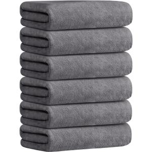 JML Bath Towels Set 6 Pack (30" x 60") - Extra Large Microfiber Bathroom Towel, Absorbent, Quick Drying for Adult, Swim, Gym, Spa, Fitness, Sports, Yoga, Grey