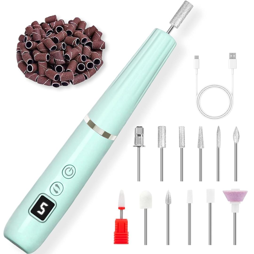 Cordless Electric Nail Drill with 360 Ring Light, Portable Nail File Kit for Acrylic, Gel Nails, Portable Home Manicure Kit for Manicure and Pedicure(Turquoise)