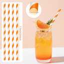 100 Packs Orange Biodegradable Striped Paper Straws, Disposable Drinking Straws for Birthday Carnival Summer Pool Party Wedding Baby Shower Halloween Christmas Party Decoration Supplies