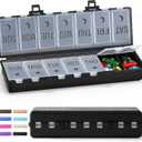 [Foldable & Dual Protection] Weekly Pill Organizer 2 Times A Day with Etched Labels, AM PM 7 Day Medicine Container Box, Large Portable Week Travel Pill Case for Daily Medication, Vitamin -Black