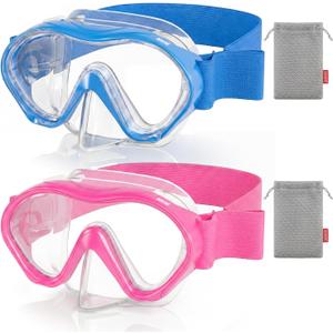Aegend Kids Swim Goggles Snorkel Diving Mask for Kids Youth 3-15, Knitted Fabric Strap, Anti-Fog 180° Clear View