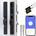 eLinkSmart Sliding Glass Patio Door Smart Lock, Ultra-Slim Mortise Lock Keyless Entry with Fingerprint, Keypad, RFID & Biometric, Tuya App Control Waterproof for Home, Apartment (Black)