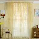 Ufurty 2-Piece Willow Leaf Window Curtains - Voile Tulle Sheer Room Drapes, Yellow, for Living Room, Bedroom, Balcony (39.4"W x 78.7"L (Pack of 2))