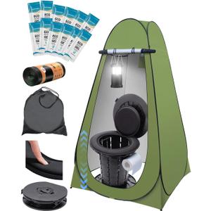Portable Toilet with Pop-Up Privacy Tent, Camping Lantern, Compact Travel Toilet with Lid, Waste Bags & Gel Packs Outdoor, RV, Hiking, Emergency Potty