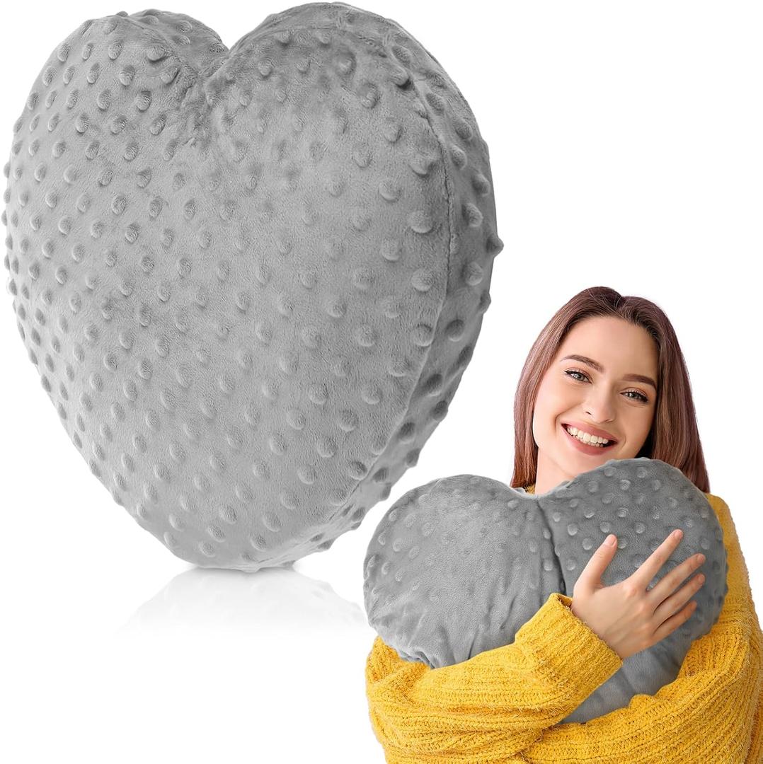 9 lb Sensory Weighted Pillow with Glass Bead Filled, Heavy Soft Versatile Cooling Hug Body Pillow W/Stress Relief for Adults Comfort Relaxation Sleep Thoughtful Gift 12x12 Inch Heart(Gray)