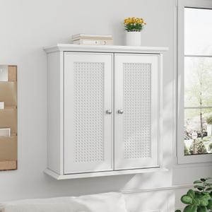 Smuxee White Bathroom Cabinet Wall Mounted with Rattan Doors, Bathroom Medicine Cabinet with Adjustable Shelf, Bathroom Wall Cabinet Over Toilet for Laundry Room Kitchen
