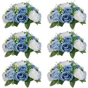 NUPTIO Flower Balls for Wedding Centerpieces - 6 Pcs 9.5 inch Diameter Fake Flower Ball Arrangement Bouquet Party Centerpieces for Tables - Dusty Blue Rose Bouquet Centerpiece Flowers for Table
